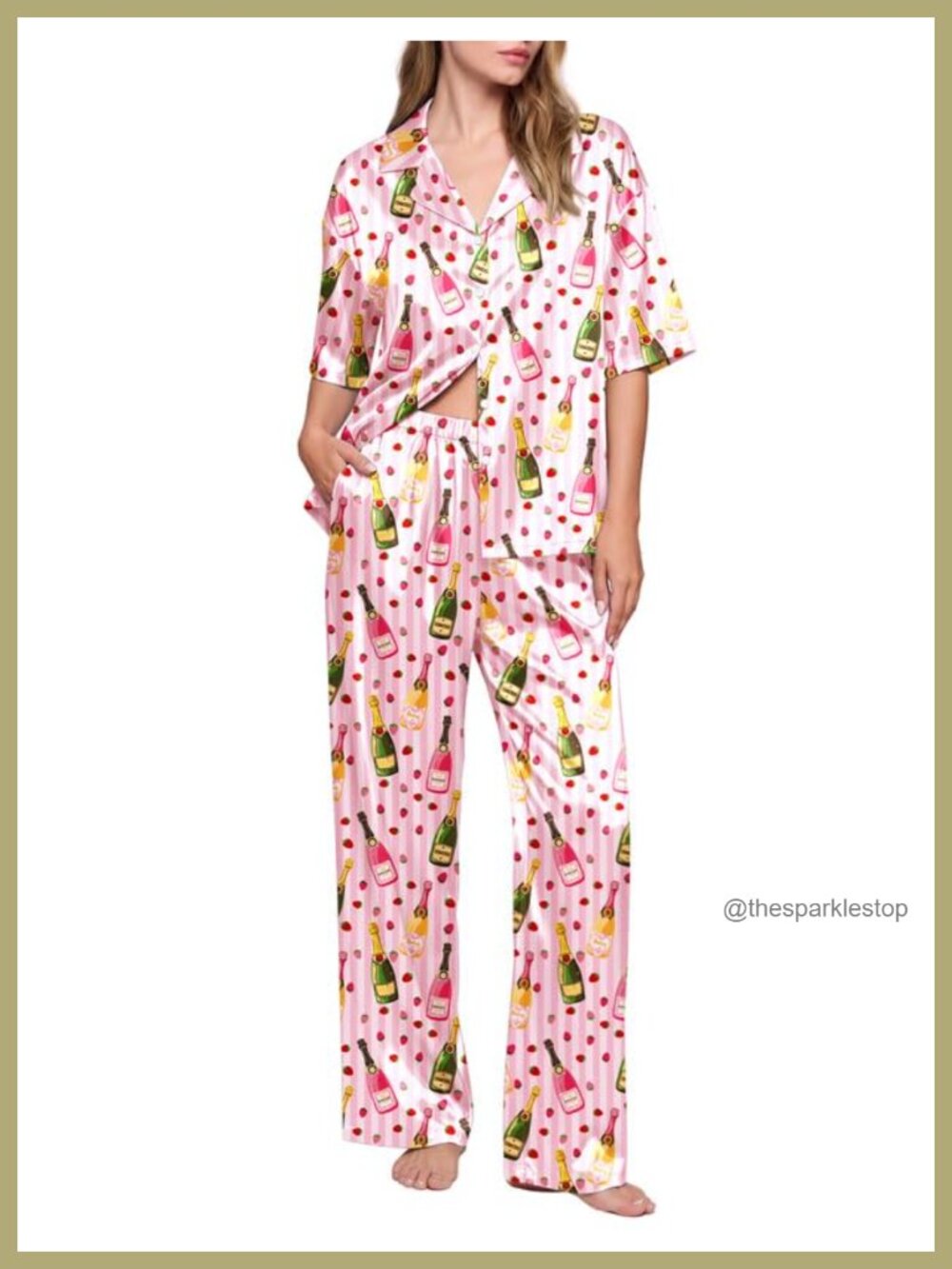 Silk Satin Pajama Set Short Sleeve Button Down Sleepwear Loungewear